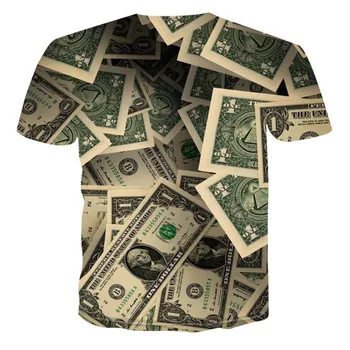 חדשות סחר חוץ מטבע USD דפוס דיגיטלי הדפסה שרוול קצר אופנה סביב צוואר רשת 3D T-shirt