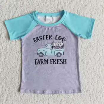 חמה למכירה סיטונאית RTS ילדים בנים המכונית ביצים חולצות תינוק האביב מקסימום תינוק בגדי החג