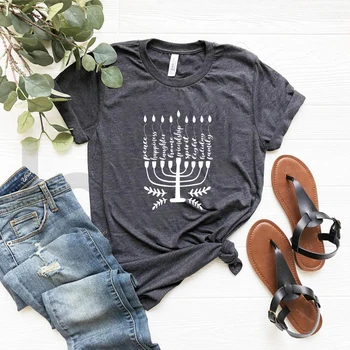 חנוכה חולצה חנוכה שמח מתנת חנוכה חולצה קצרה היהודי אמרות טי מצחיק היהודי חולצת יוניסקס גרפי Tees שרוול קצר למעלה