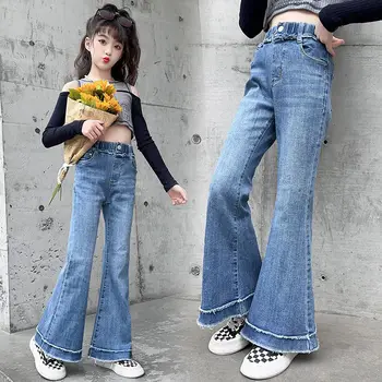ילדים ג 'ינס אביב ג' ינס לתינוקות בנות התלקח ג ' ינס גבוהה המותניים כפתור ילדים להאריך ימים יותר מכנסיים ארוכים בני נוער הנערה בגדים G138