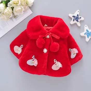 ילדים ג 'קט הברבור הקטן אפליקציה קטיפה הגלימה האדומה מעיל החורף הבנות ז' קט עבור בנות כותנה בגדים בייבי תלבושות גיל 2-6