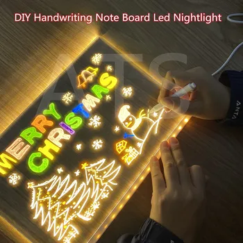 יצירתי 7 צבעים זוהרים ציור לוח Led מנורת הלילה USB לוח הודעות עם 7 עט לילדים יום הולדת חג המולד מתנות DIY מנורת לילה