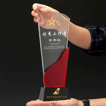 יצירתי שקוף אדום קריסטל גביע מסיבת עובדים פרס מזכרת קישוט הבית מותאמים אישית חריטה התחתון שחור קריסטל הגביע