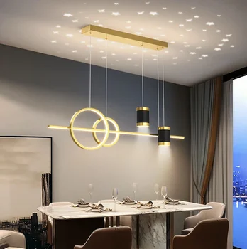 מודרני שחור LED אורות תליון נברשת חדר האוכל המטבח הבר הסלון, חדר השינה מנורת זהב קו עיצוב תאורה תלויות