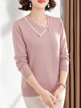 מוצק ארוך שרוול סוודר נשים 2023 האביב קוריאני אופנה סוודר נשי בגדי נשים סיבתי או הצוואר סוודרים לנשים