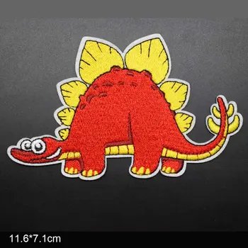 מלא קריקטורה רקמה אדום דינוזאור סטגוזאורוס רקמה הבגדים תיקון בגדים ילדה ילד ילדים ברזל על תיקון