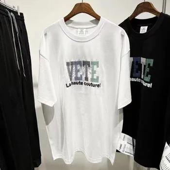 מנופחים VETEMENTS Tshirts צבעוני מכתב רקמת שרוולים קצרים חולצות כותנה רופף VTM טי-שירט לגברים נשים