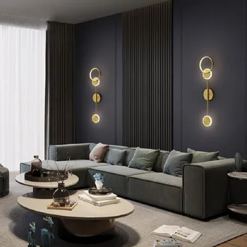 מנורת קיר מודרני יצירתי נורדי עגול נחושת בסלון ליד המיטה זהב אווירה תאורה מנורת האמבטיה לחדר השינה luminaria camas