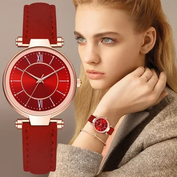 מספר הצבע של נשים מזדמנים קוורץ רצועת עור שעון אנלוגי שעון יד עסקי האופנה נשים שעון נשי צמיד שעונים