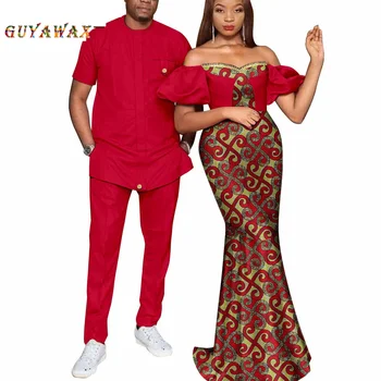 מעצב אפריקה בגדים כמה דאשיקי לנשים אפריקאיות להדפיס שמלות ארוכות התאמה גברים תלבושות Bazin גבי חולצות, מכנסיים סטים
