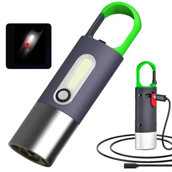 משולבת פנס מחזיק מפתחות מיני פנס נטענת USB לפיד חיצוני קמפינג אור חזק, פנס