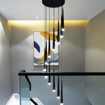 נברשות מודרניות הוביל גרם מדרגות פשוט ארוך מקורה אביזרי עיצוב הבית תלויות מנורות על התקרה תליון אור הברק