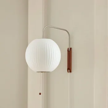 נורדי בד לבן מנורת קיר עבור חדר השינה הזרוע הארוכה עם תקע אהיל מנורות קיר אור על המיטה בסלון קיר בעיצוב תאורה