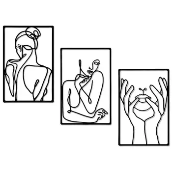 נשים בגוף אמנות קו 3 חתיכות מתכת מינימליסטי מופשט אישה אמנות קיר נקבה קיר בעיצוב תלוי הביתה הסלון לחדר השינה