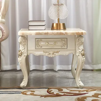 סגנון אירופאי תה, שולחן טלוויזיה ארון בשילוב עץ מלא גילוף יוקרה ריהוט הסלון השיש שולחן פינתי