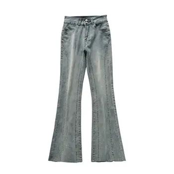 סגנון אמריקאי שטף מיקרו התלקח ג ' ינס הסתיו והחורף רטרו ההגירה רחב הרגל סלים פרסה התלקח במכנסיים אופנתיים נשים בגדים