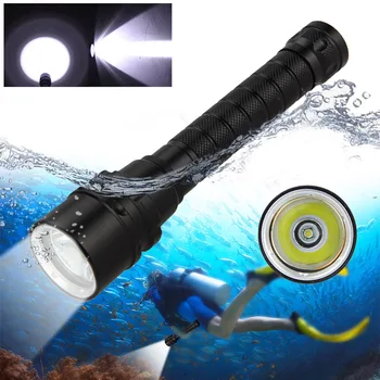 סופר מבריק צלילה פנס LED מתחת למים 100 מטר צלילה מקצועי מנורת אור לבן, פנס כוח על ידי 2pcs סוללה 18650