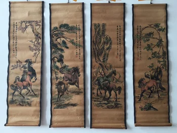 סט של ארבעה צבועים ביד 'שמונה סוסי' ע ' ן Shaomei על אוסף העתיקות
