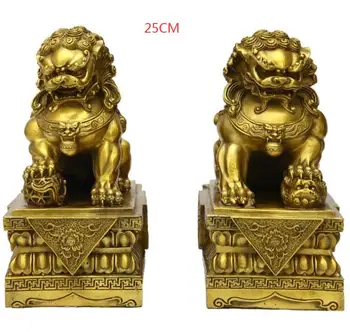 סיני Fengshui כדור ברונזה לגרש רוחות רעות פו פו כלב האריה פסל זוג