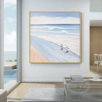 עוצר נשימה של חוף הים חוף בעבודת יד ציור שמן באיכות גבוהה בד אקריליק כיכר תלוי פוסטר Frameless עבור סלון ספה