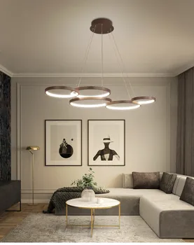 עיצוב מעגל הטבעת נברשת תאורה הול-טבעת כפולה-מדרגות חדר הסלון הנורדית המודרנית פשוט LED מתכוונן שרשרת