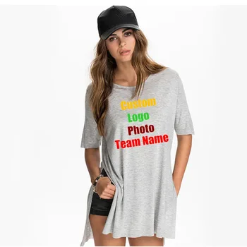 פאנק רוק היפ הופ Oversize נשים הקיץ לפצל את החולצה סמל מותאם אישית תמונה של טקסט מודפס DIY מקסימום הנשי ליידי מוצק בסיסי Tees