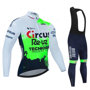 קרקס רוצה ניאון ירוק שרוול ארוך רכיבה על אופניים בגדים להגדיר קבוצה ג ' רזי, חליפת לנשימה אופניים MTB בגדים Ciclismo Maillot