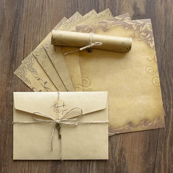 רטרו, וינטג ' קראפט מעטפה מכתב משטח להגדיר אירופה הישנה סגנון מכתב אהבה הזמנה מעטפות נייר כתיבה עם חבל.