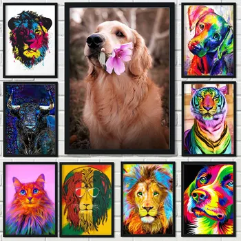 שקופית צבעונית החיה ציור שמן על ידי מספרים כלב האריה 40X50cm DIY צבע על ידי מספרים על בד הציור מתנה ייחודית לעיצוב הבית
