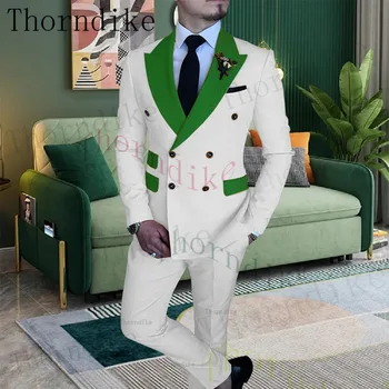 תורנדייק חתונה לבנה חליפות חליפות חתן Slim Fit לגברים 2 חתיכות השושבינים חליפה גברית עסקית רשמית (ז ' קט+מכנסיים）