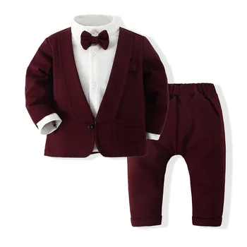 תינוק 1 יום הולדת בגדים האדון סתיו תלבושות 1 2 3 שנים בנים מסיבת החליפה מוצק מכנסיים מזויף 2PCS סט הפעוט חתונה, תלבושות