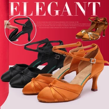 תקן ריקודים סלוניים נעלי נשים סאטן הבוהן סגורה מודרני נעלי ריקוד סלוניים, סלסה, טנגו, לטינית, נעליים עבור הבנות
